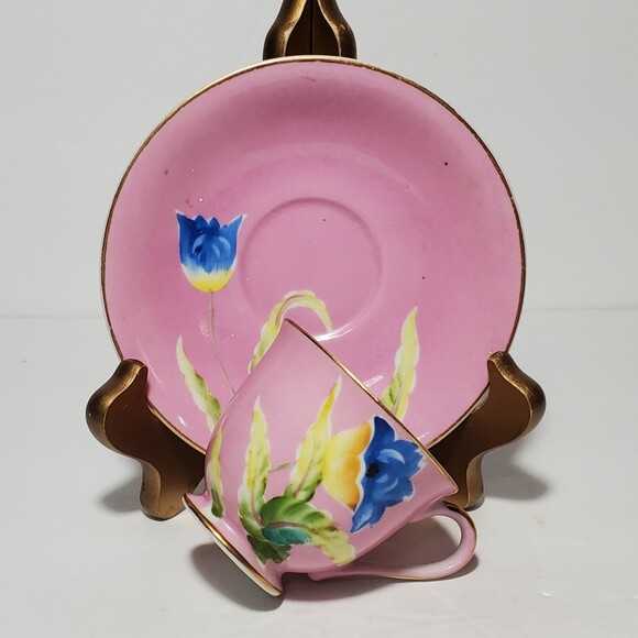 Chugai Demitasse Cup and Saucer Small Pink Blue Flowers - Picture 10 of 10